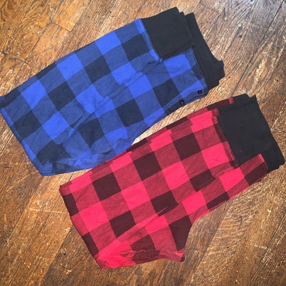 Old Navy Red/Blk & Blue/Blk Buffalo Check Leggings (2) Womens Size LG